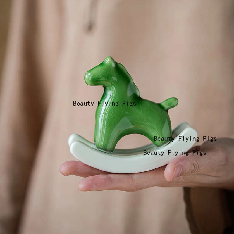 Ceramic Swinging Pony Tea Pet Creative Cute Tea Table Decoration Small Ornament Home Accessories