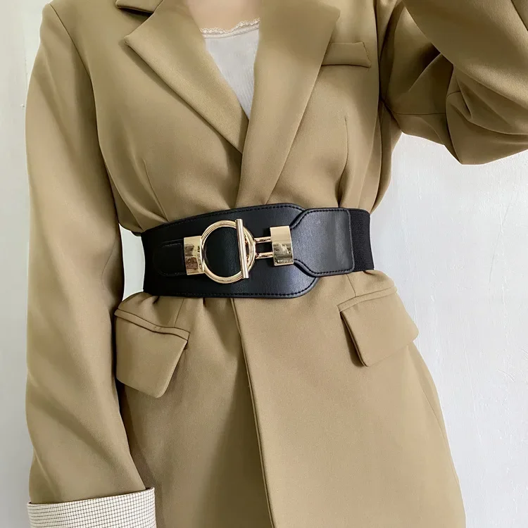 

Women's suit decorative dress minimalist pairing with coat elastic waistband black wide waist