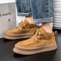 2025 winter new men's shoes cold resistant and warm high top shoes suede mid top board shoes retro casual short boots work boots