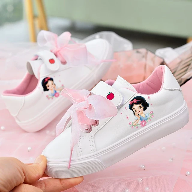 Disney-zapatos informales para niña, deportivas de suela suave, blancas como la nieve, planas, cuero color blanco, talla _ - AliExpress Mobile