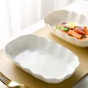 Lotus Leaf Lace Shaped Plate,10.5 Inch Large Oval Deep Vegetable Plate,Household Nordic Ceramic Tableware Ins Fruit Plates 6