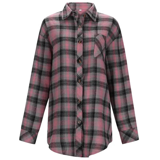 Women V Neck Tee Coat Shirts Lightweight Flannel Plaid Button Down Shirt Oversized Long Sleeve Shirts Youthful Woman Clothes 3