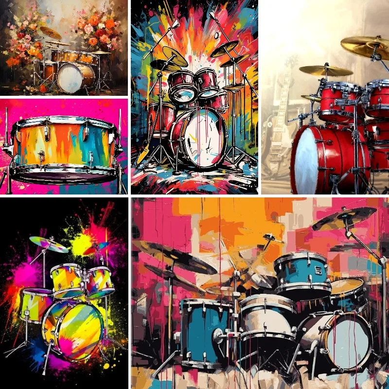 5D Diamond Painting Jazz Music Street Art with Drums Handmade Diamond Embroidery Cross Stitch Living Room Bedroom Decoration