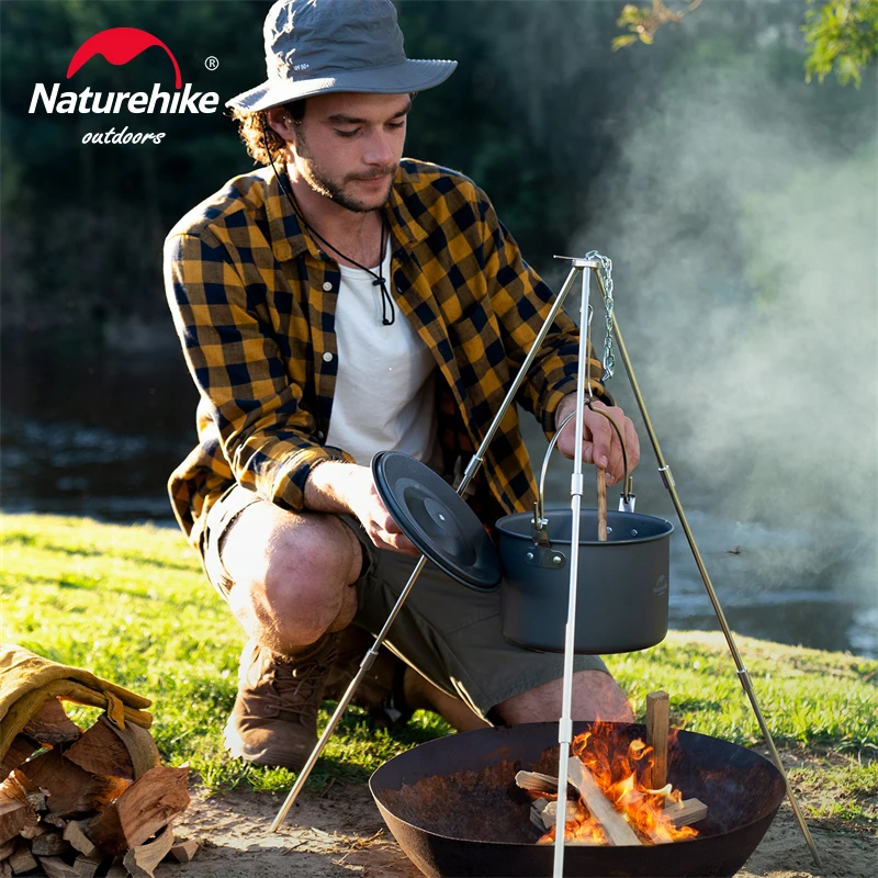 Camping Cookware Outdoor Pot 4L 6L 10L Camping Hanging Pot Outdoor Aluminium Hanging Cookware Tableware for 4-8 Person Picnic Cooking Tourism Tripod