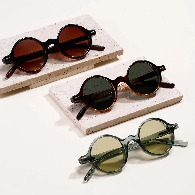 

Модные круглые солнцезащитные очки FEISHINI в стиле стимпанк Женские винтажные кожаные боковые защитные брендовые дизайнерские солнцезащитные очки мужские очки