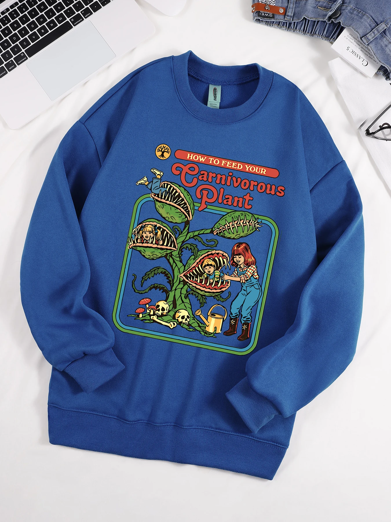 How To Feed Your Earnivorous Plant Printed Mens Sweatshirt O-Neck Soft Pullover Hip Hop Fleece Clothes Loose Unisex Casual Top