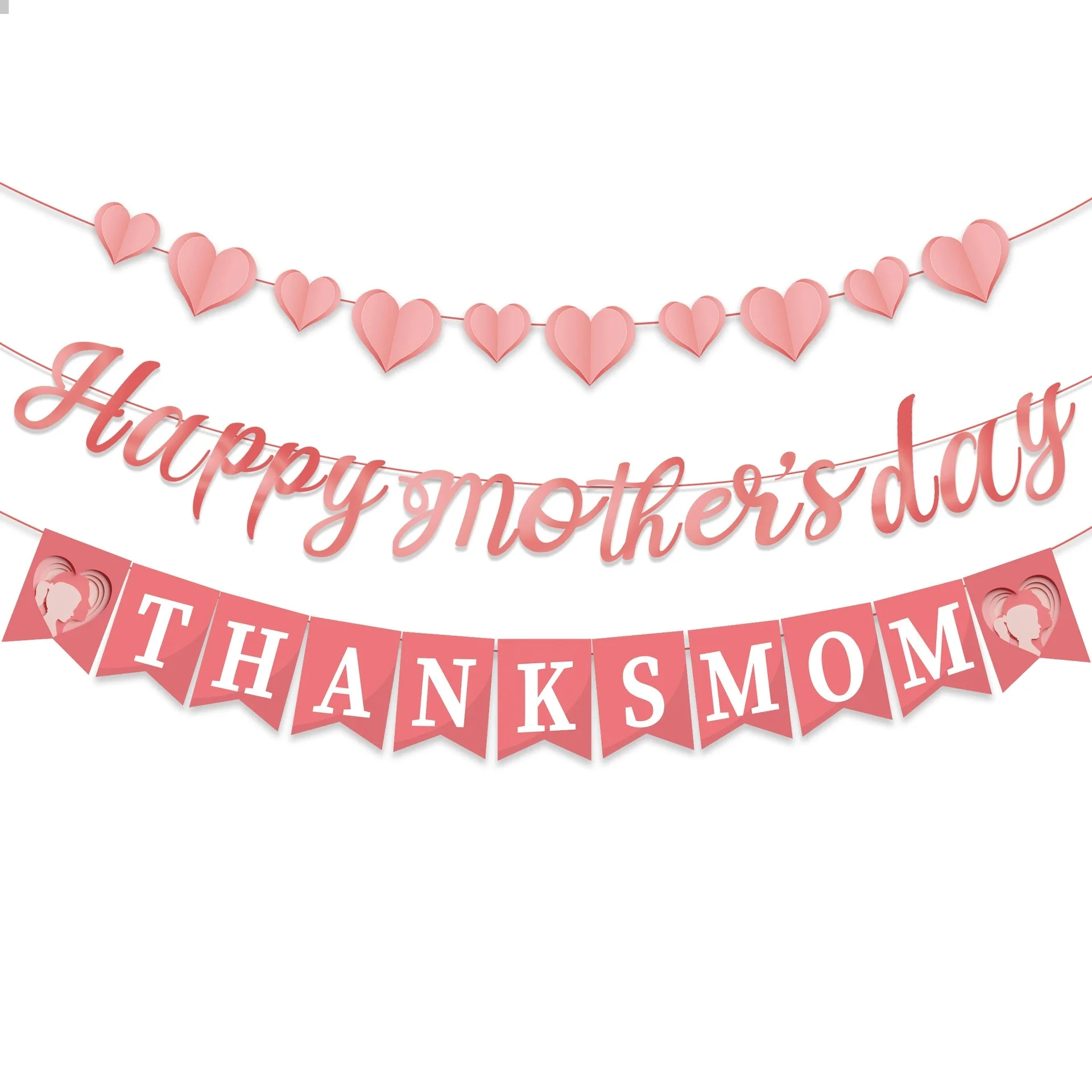 Mother's Day Banner Pink Gold Mother's Day Decorations Supplies Heart Shape Hanging Ornament Happy Mother&rsquo;s Decor