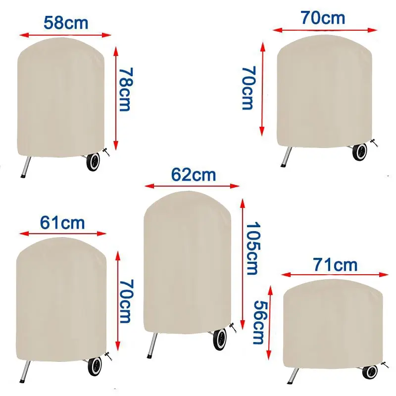Beige Round BBQ Grill Cover,0utdoor Oven Hood,Barbecue Dust Hood,Waterproof and rainproof Protection BBQ Cover,210D Oxford Cloth 2