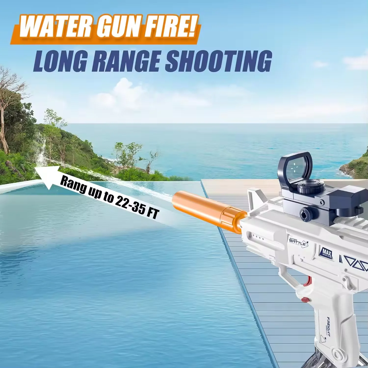 Uzi Electric Water Gun Continuous Firing Swimming Pool Toys Gun with Sights Silencer Outdoor Fun Game Prop for Kids Gifts 6