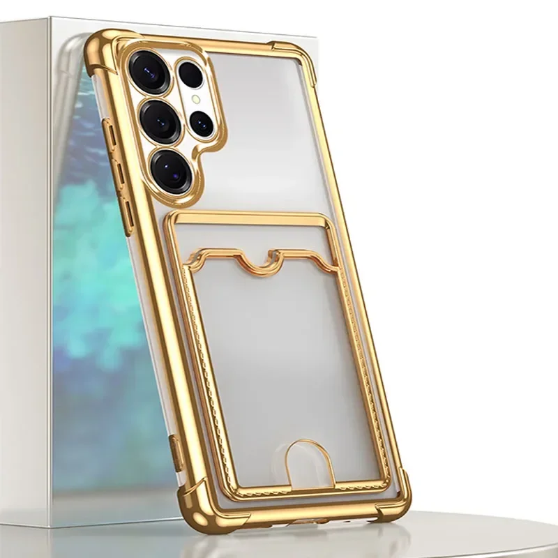 Clear Shockproof Card Holder Phone Case with Transparent Plating and Wallet Back Cover