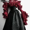 Japanese Lolita Gothic Sweet Girls Solid Color Long-sleeve Shirt Gorgeous Elegant Versatile Top and High Waist Long Skirt 5