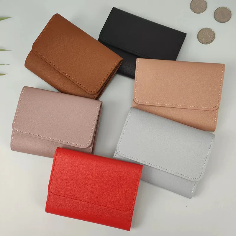 

New Women's Cute PU Wallet Simple Short Wallet Student Ticket Clip Multifunctional Card Bag Change Ultrathin Smooth Wallet