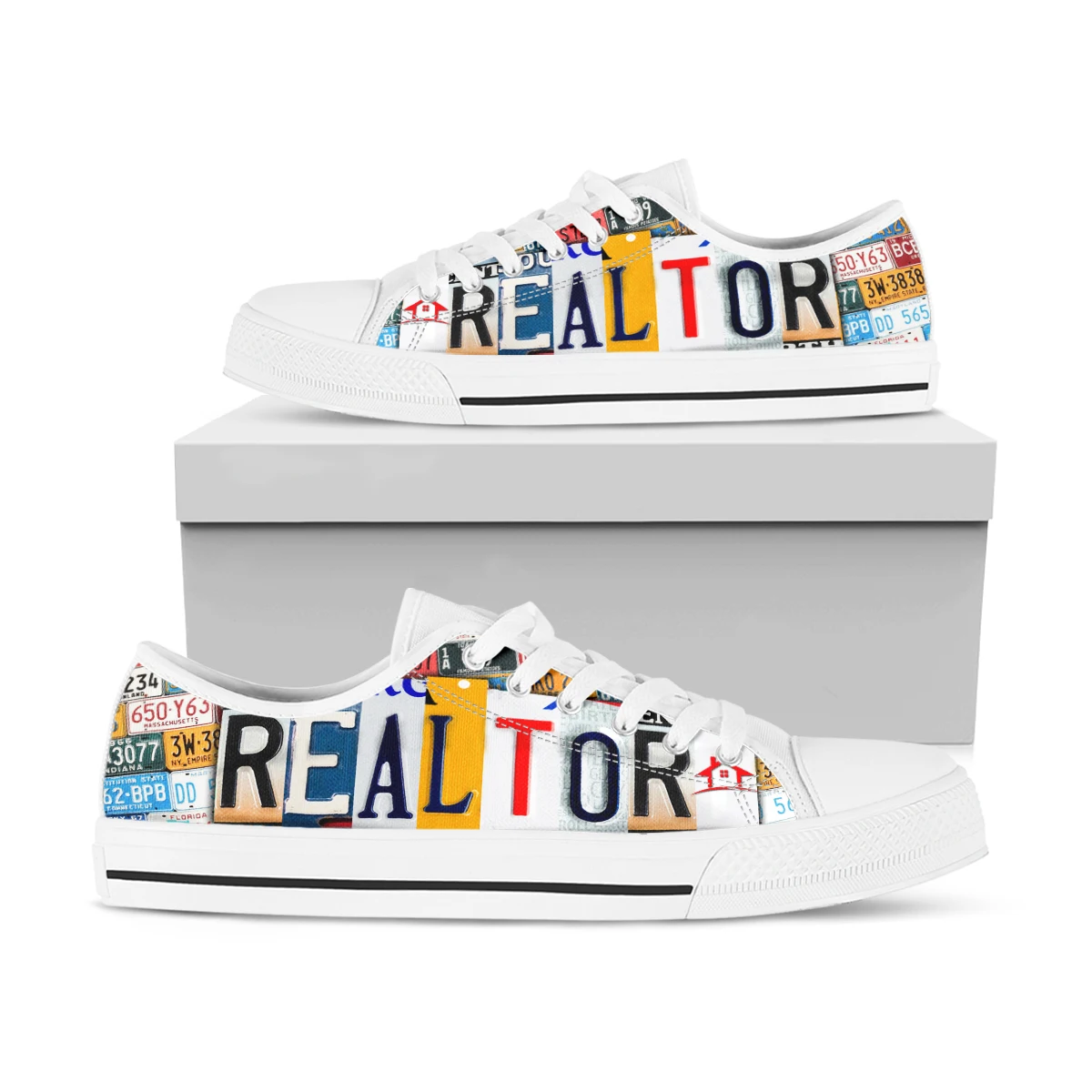 License Plate Realtor Design Ladies Shoes Casual Flats Shoes For Women Low Top Canvas Shoes For Women Brand