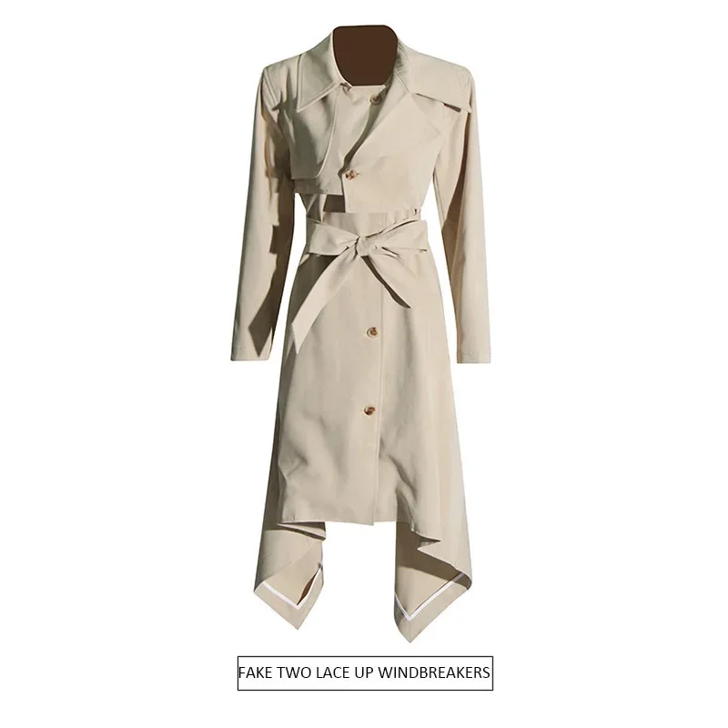 British Style Long Coat 2024 New Fashion Niche Irregular Design Waist Tie Long Windbreaker Women Winter Clothes Women