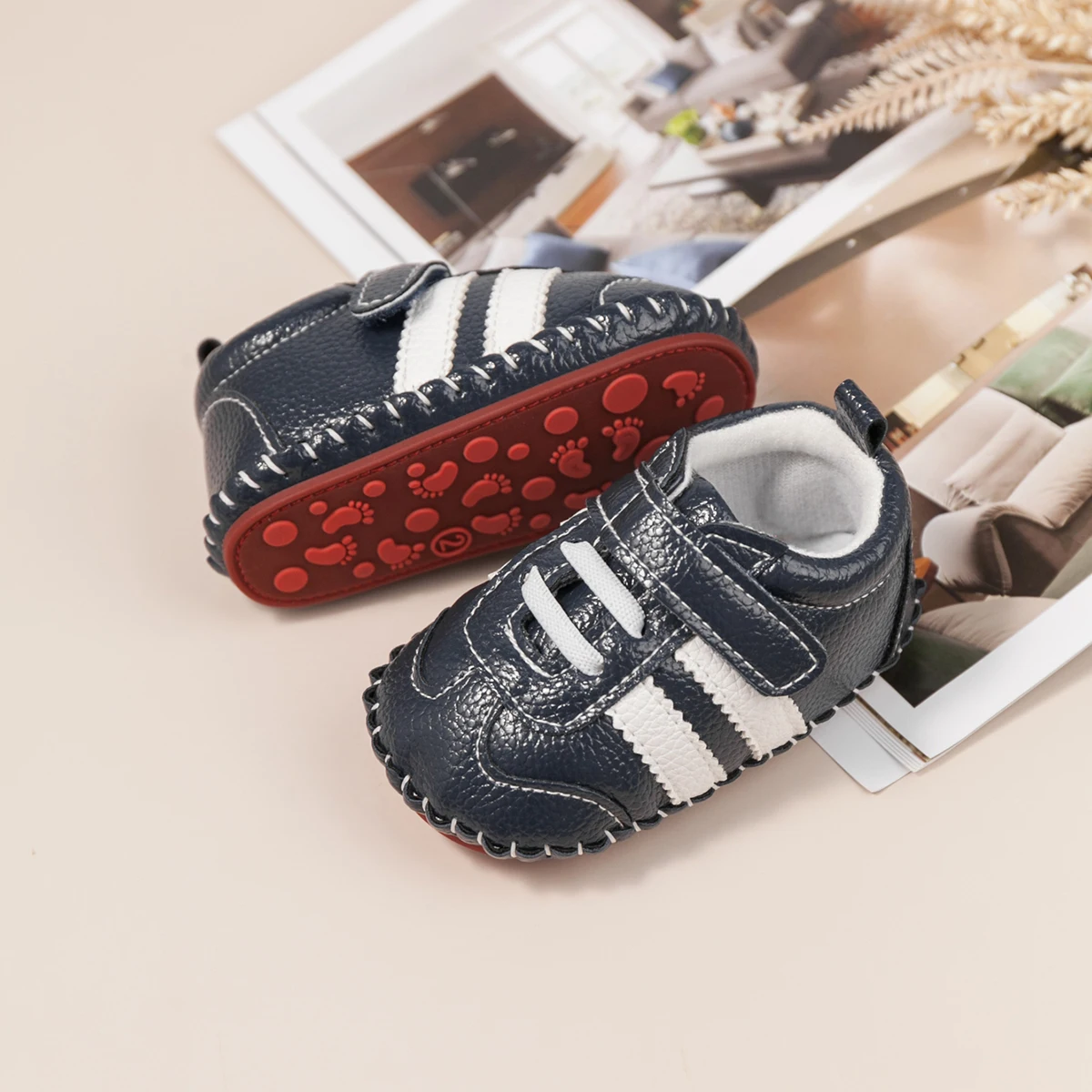 Nette Cartoon Baby Junge Mädchen Leder Casual Sneaker Exquisite Blume Herz Gestreiften Erste Wanderer Gummi Weiche Anti-slip Flache sohle – Detail 8