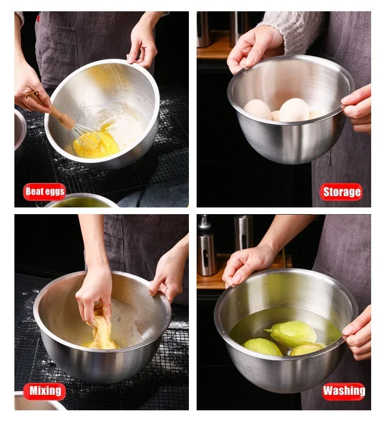 304 Stainless Steel Mixing & Soup Bowls Set – 3 Sizes, Heat-Resistant 2