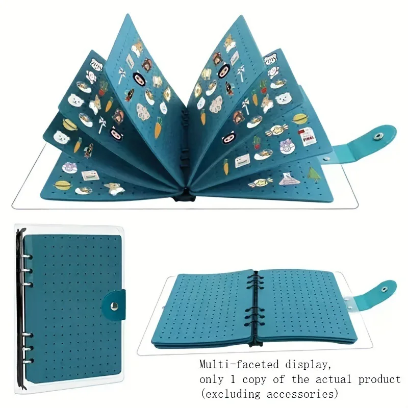 1pc 23.36cm*17cm Felt Storage Box Enamel Pin Display Book 8 Pages 350 Holes Storage Display Portable Felt Lake Blue black