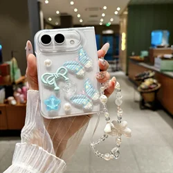 Transparent 3D Button Phone Case with Hanging Rope & Shockproof Hard Cover for iPhone Duo (With strap - Blue HD)