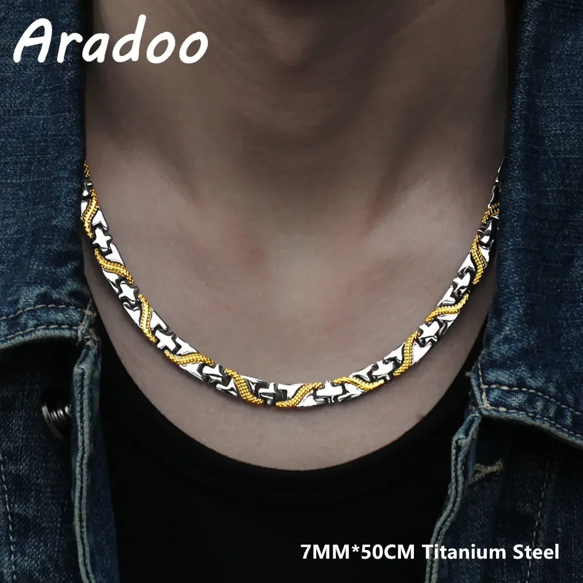 ARADOO Titanium Steel Dragon Necklace Sleep Aid Magnetic Therapy Germanium Necklace Cross Collar