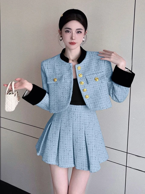 High Quality Small Fragrance Tweed 2 Piece Sets Women Outfits Fashion Sweet  Short Jacket Coat + Pleated Skirt Two Piece Suits - Dress Sets - AliExpress