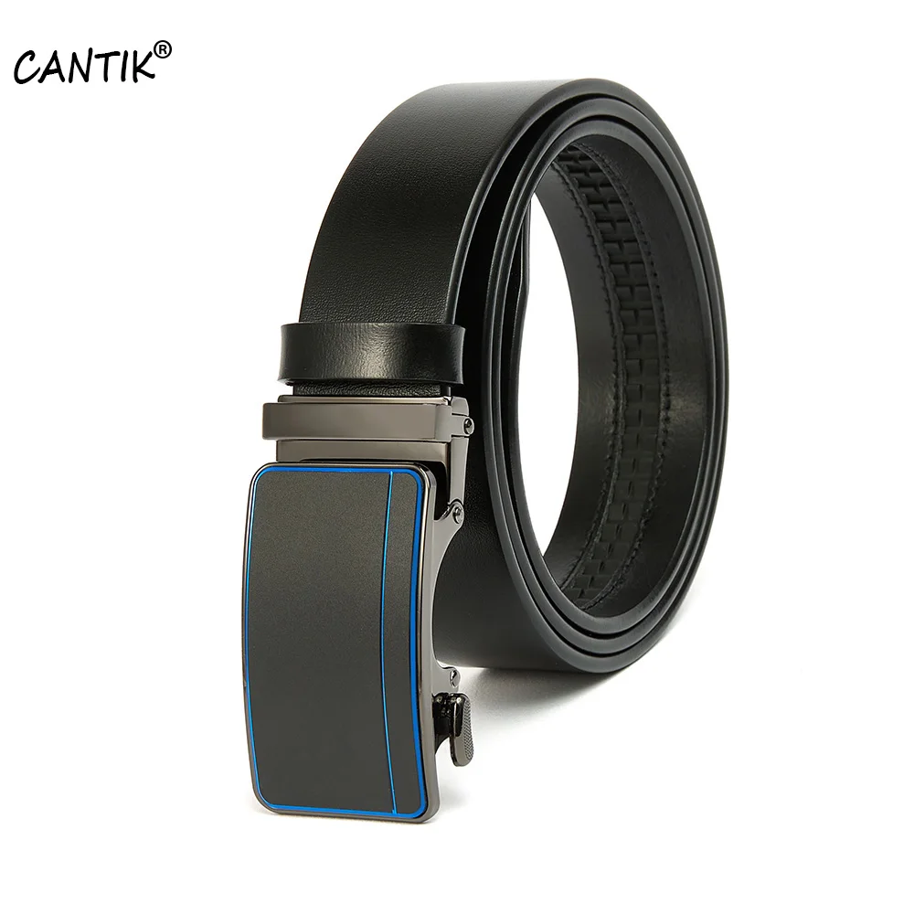 CANTIK Formal Style Design Automatic Buckle Metal Quality Black Cowhide Leather Belts Men Clothing Pants Accessories 3.5cm Width