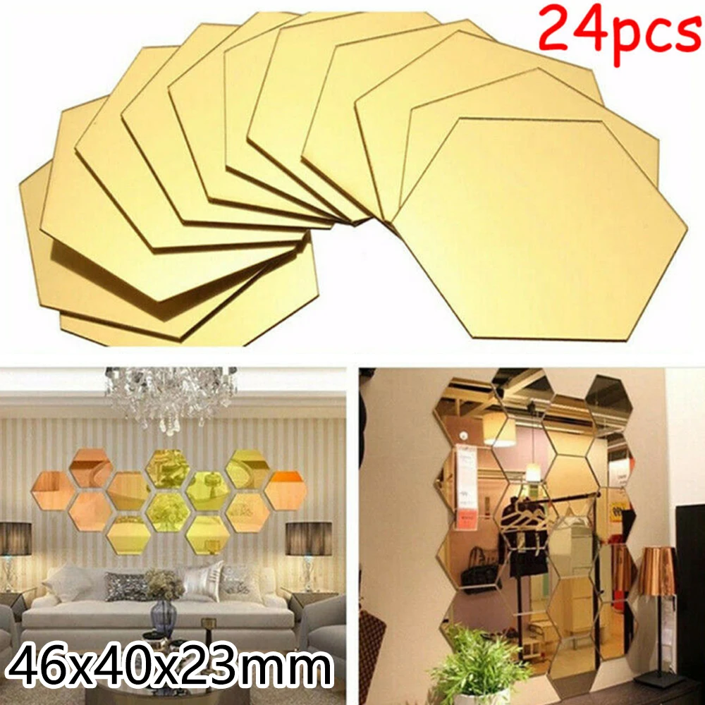 

Removable Mirror Wall Sticker Stickers Tile Art Hexagon Home Living room Mirror Wall 24Pcs Bedroom High Quality