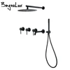 Matte Black Shower System Bathroom Bathtub Faucet Mixer Tap Wall Mount Tub Spout Rotate  8/10/12 Inch Rainfall HeadShower 2