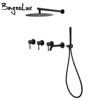 Matte Black Shower System Bathroom Bathtub Faucet Mixer Tap Wall Mount Tub Spout Rotate  8/10/12 Inch Rainfall HeadShower 2