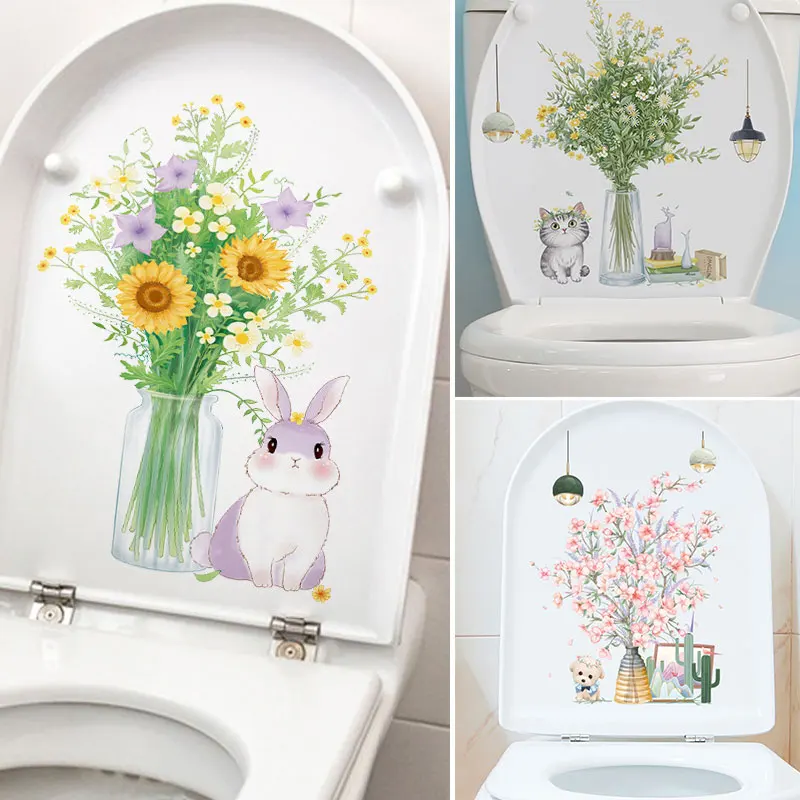 

M103 Bunny Vase Wall Sticker Bathroom Toilet Decor Living Room Cabinet Refrigerator Home Decoration Decals