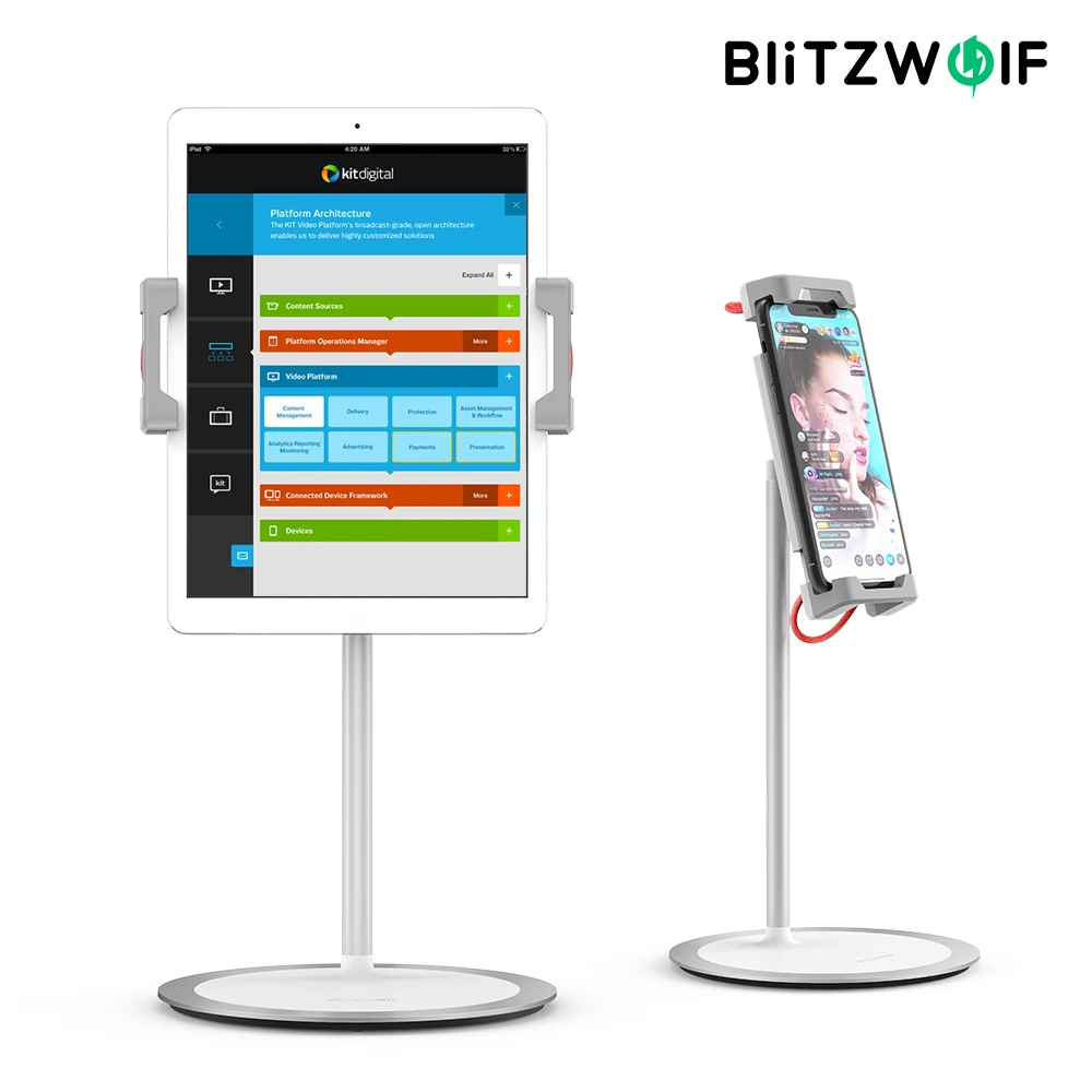 

Blitzwolf Tablet Mobile Phone Holder Stand Aluminum Alloy Cell Phone Stand Tablet Stand for iPad For iPhone Tablet Xiaomi