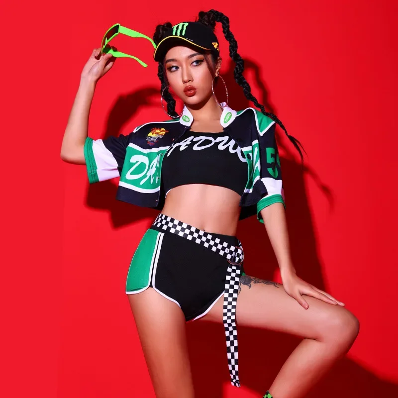 

Зеленая одежда для ночного клуба, одежда в стиле хип-хоп для женщин, современный костюм для танцев на шесте в стиле K-POP