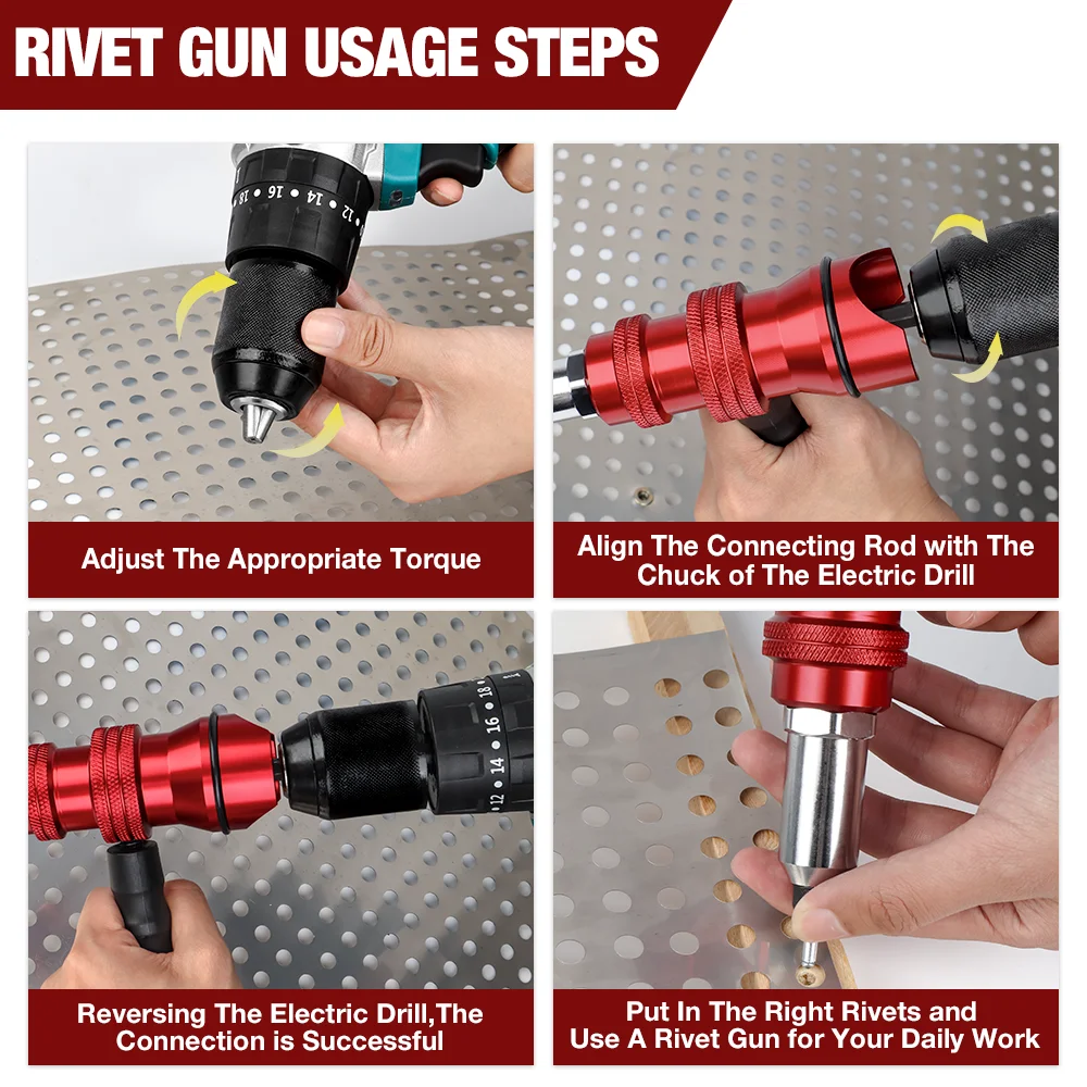 Rivet Gun Rivet Gun Part Electric Rivet Gun Adapter 2.4mm-3.2mm-4.0mm-4.8mm Home Core Blind Rivet Gun Aluminum Alloy Riveting Tools Cordless Gun