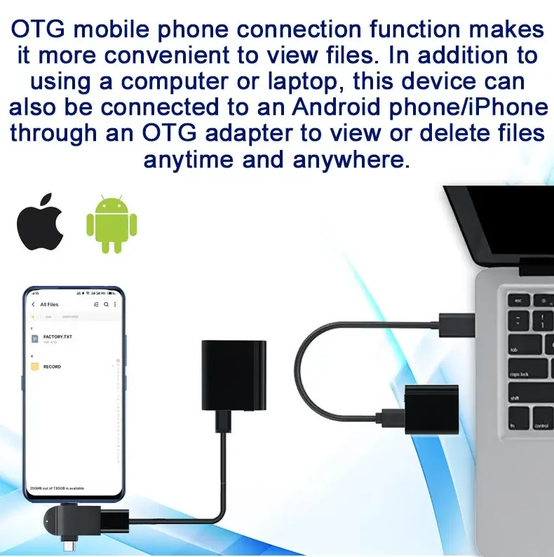 otg phone connection voice recorder