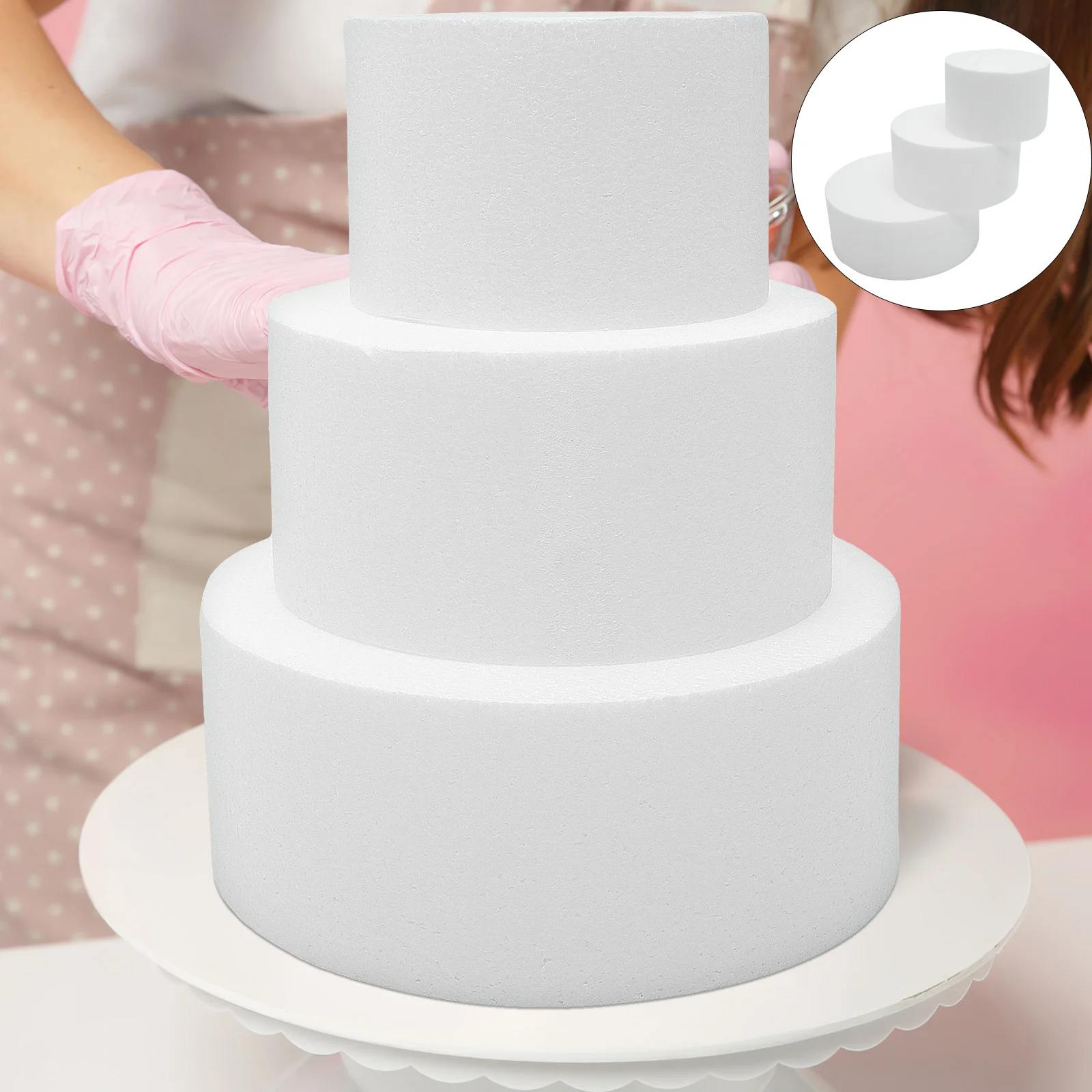 

3Pcs Round Foam Cake Dummy 3 Tier Cake Dummies Foam Fake Cake Model Decorating Crafts Baking Displays Wedding Cake