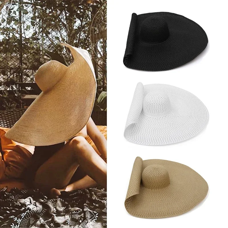 Summer Large Wide Brim Foldable Sun Hats for Women Oversized Sun Shade Hat Travel Straw Hat Lady UV Protection Beach