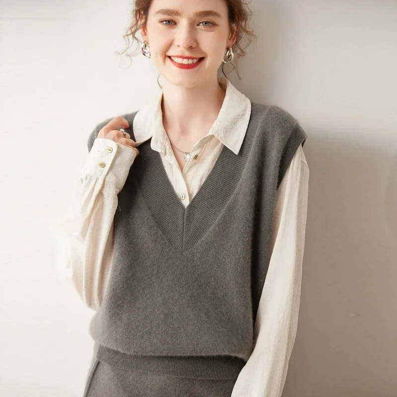 

Женский кашемировый вязаный жилет, Свободный пуловер без рукавов, теплая верхняя одежда большого размера, Осень-зима 2023