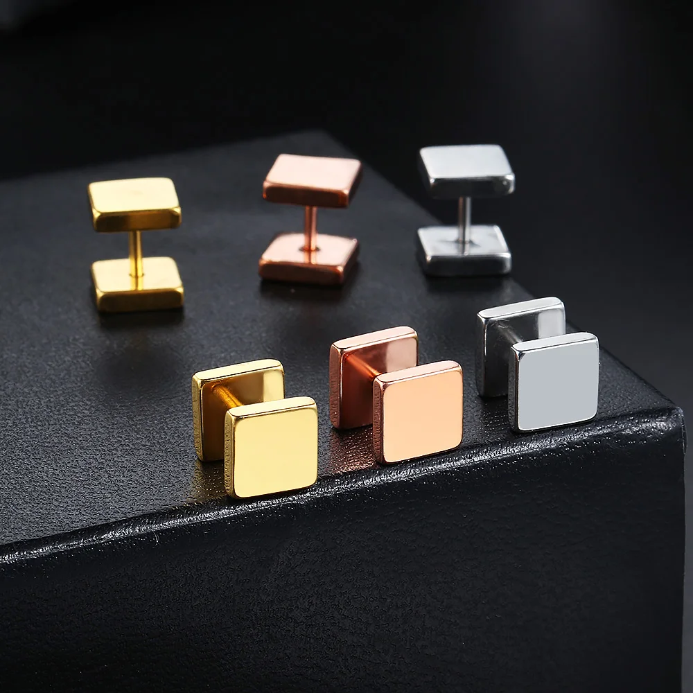 Hiphop Simple Style Triangle Square Earrings For Men Women Smooth Surface Gold Color Geometry Stud Earings Ear Jewelry Trendy