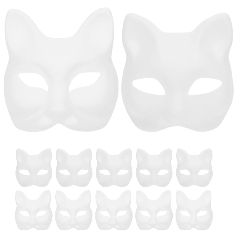 

12pcs DIY Blank Anime Foxes Mask Japanese Cosplay Rave Hand-Painted Anime Half Face Cat Masks Masquerade Festival Party Props
