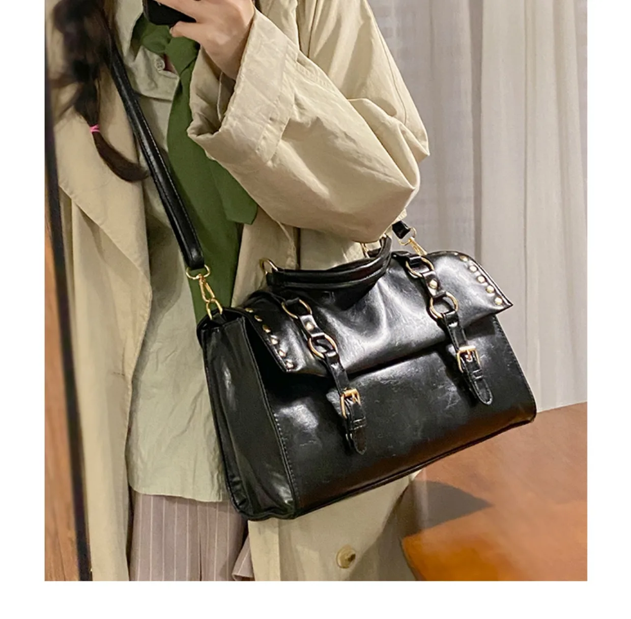 JIAERDI Y2k Grunge Brown Messenger Bag Women Rivet Chic Large Capacity Crossbody Bag Ladies Retro Luxury Designer Handbag 2025