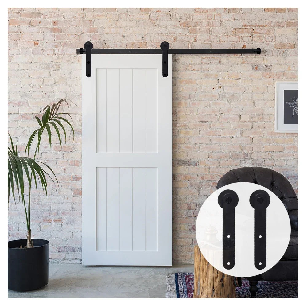 Gifsin European Style Wood Sliding Barn Door Hardware Carton Steel Roller Black Round Shape Hanger for Single Door