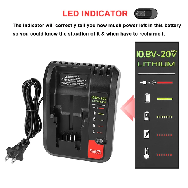 For Black Decker 20v charger Li-ion Battery Charger For Porter  Cable/Stanley 10.8V 14.4V 18V PCC690L L2AFC FMC690L FMC688L 686L -  AliExpress