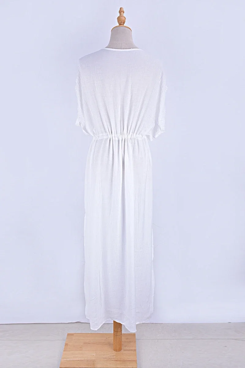 summer Crochet White Knitted Beach Cover up dress Tunic Long Pareos Bikinis Cover up long knit bikini cover ups