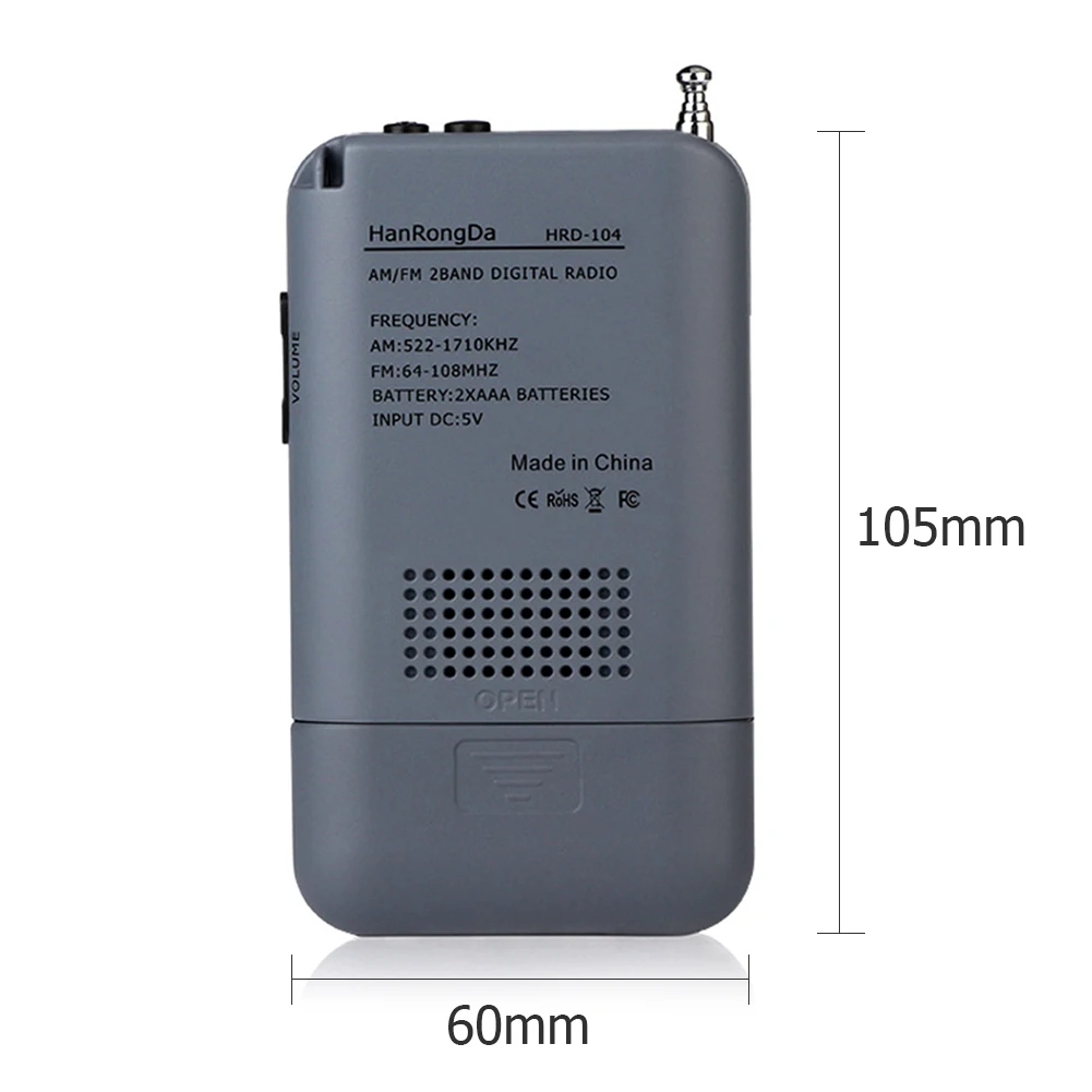 HRD-104 포켓 AM FM 라디오 1.3인치 LCD 디지털 디스플레이 40mm 드라이버 스피커 음악 감상용 악기 용품