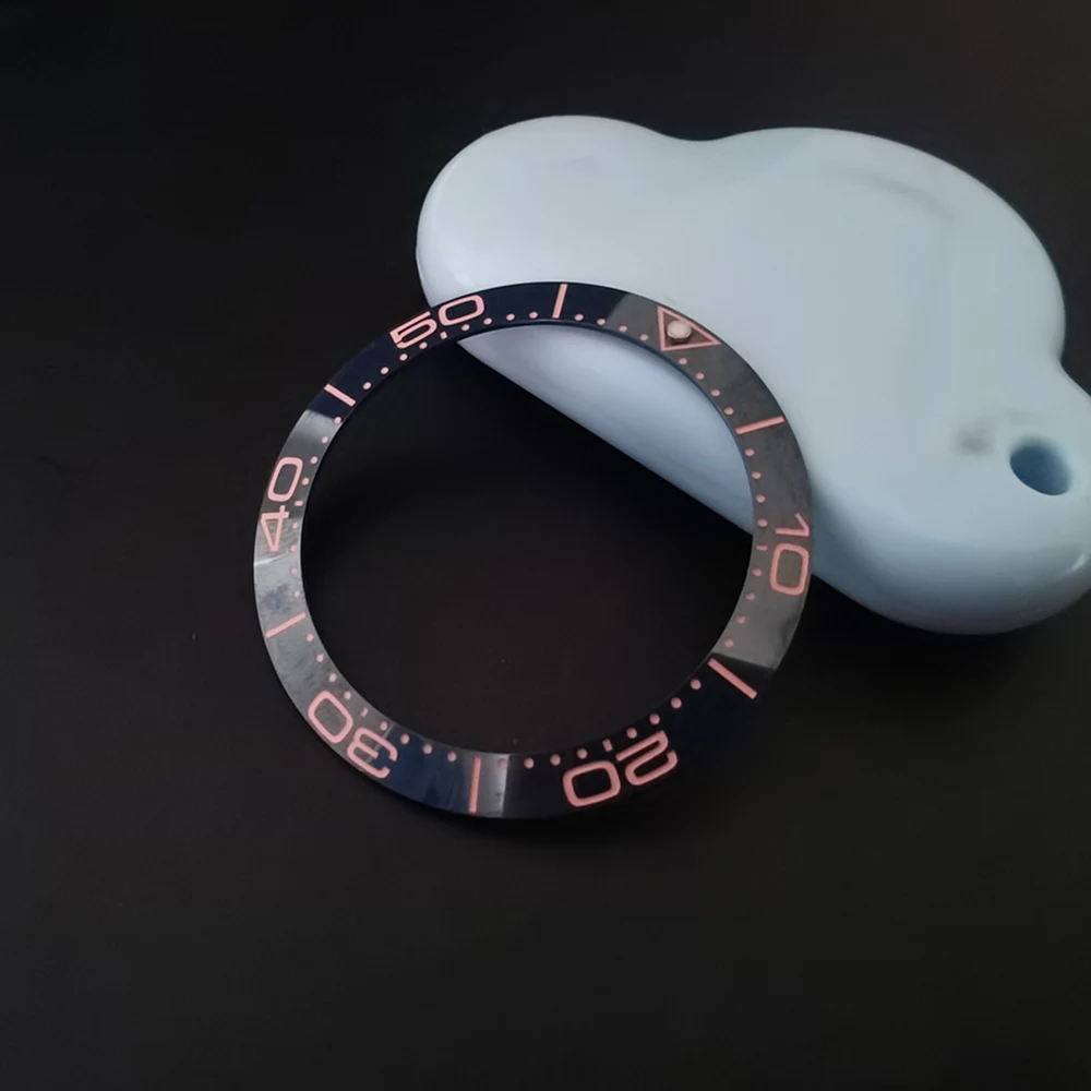 Sleek Black Blue Ceramic Bezel Insert with Green Luminous Accents