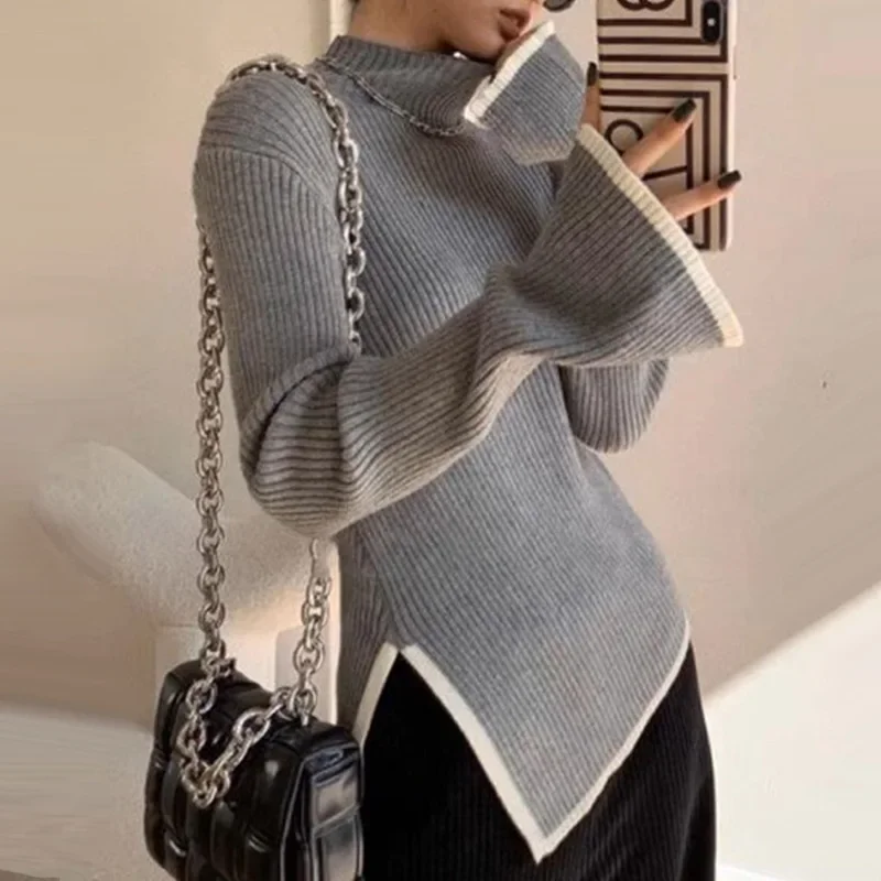 

Pullover Women Clothing Knitwears Sweater Long Sleeve Turtleneck Sleeve Slim Clothes Casual Street Wear Women Lap Autumn Winter