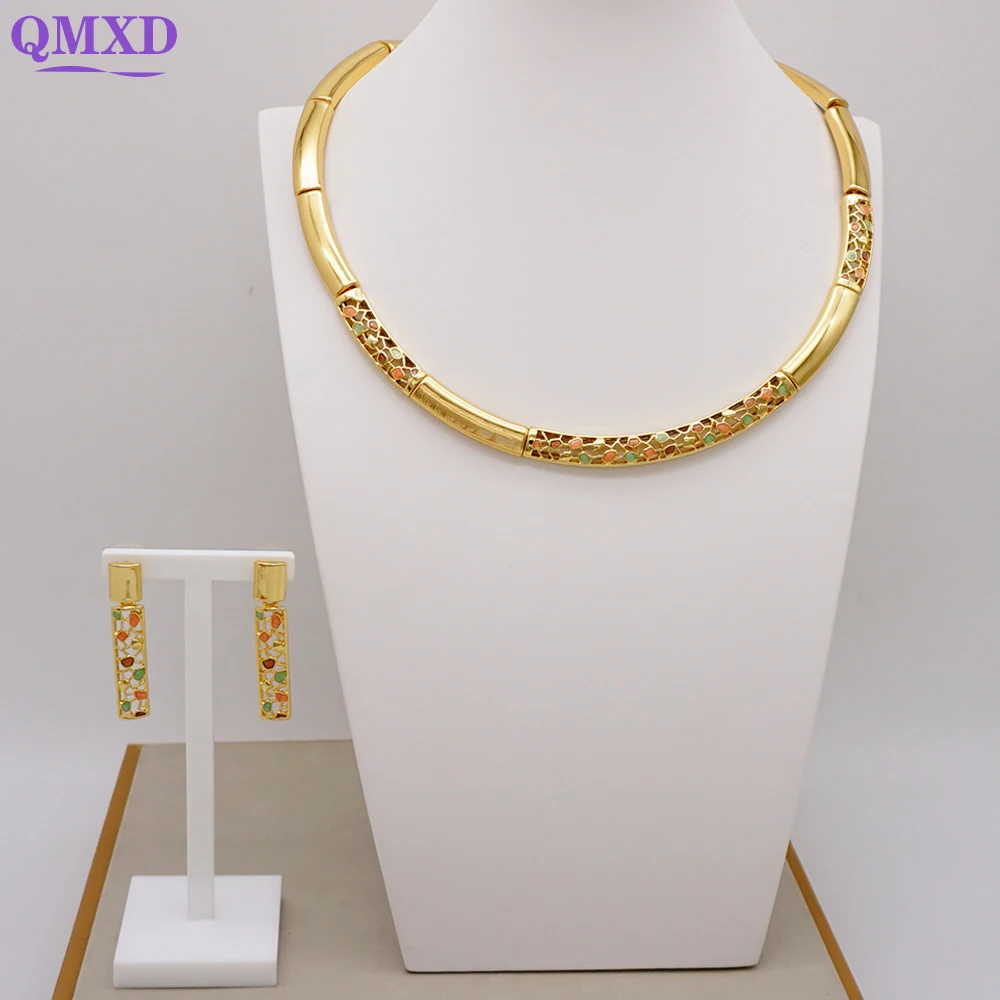 ดูไบ African Gold ชุดเครื่องประดับสร้อยคอต่างหูชุดสำหรับผู้หญิงบราซิล