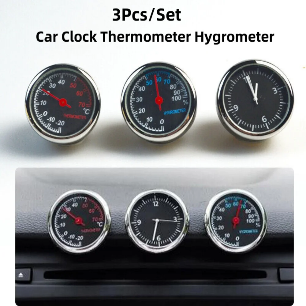 Automobile Digital Clock Mini Car Watch Automotive Thermometer Hygrometer Decoration 3PCS Set car clock air outlet dashboard clock car clock thermometer
