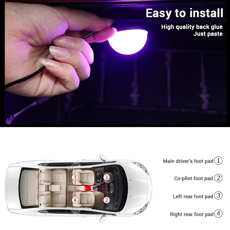 Lumières ambiantes de pied de LED de voiture, 3 couleurs, auto