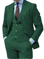 3 Pieces Grey Stripe Design Men Suits Peaked Lapel Formal Business Man Blazer  Groom Tuxedo Classic Fit Male Outfit 2