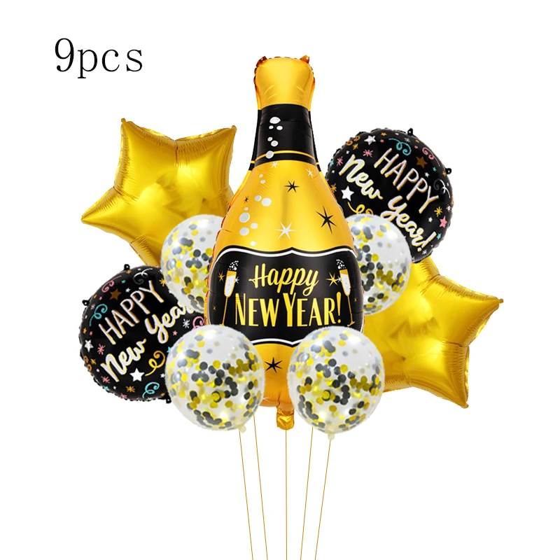 

9Pcs Wine Bottle Aluminum Foil Balloon 12Inch Latex Balloon Combination Happy New Year Party Christmas Party Decoration Supplies
